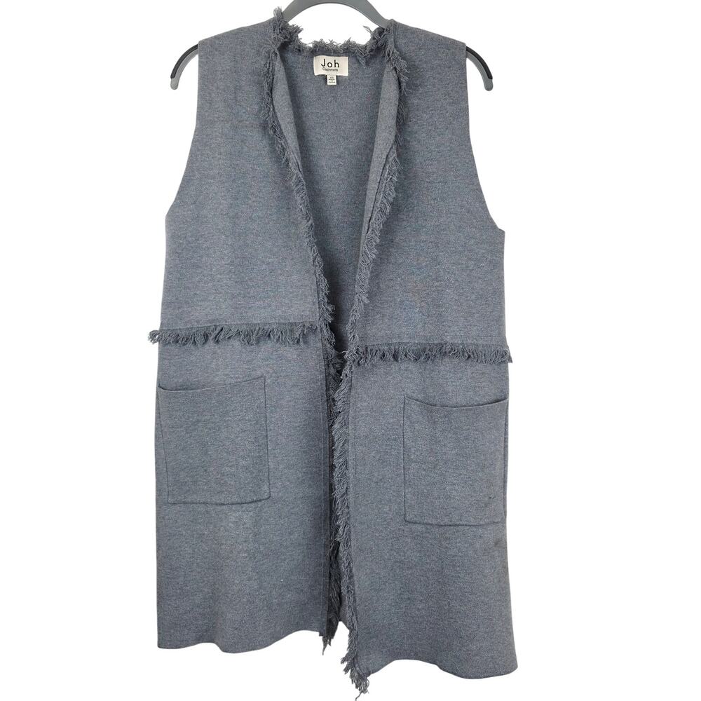 Joh Cashmere Fringe Trim Open Longline Cardigan Sweater Vest, Size XS, EUC